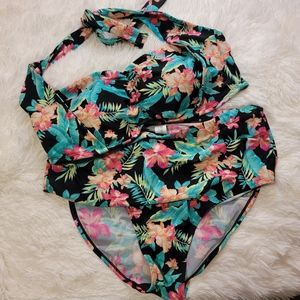 High waisted tropical print bikini set | Size 2X